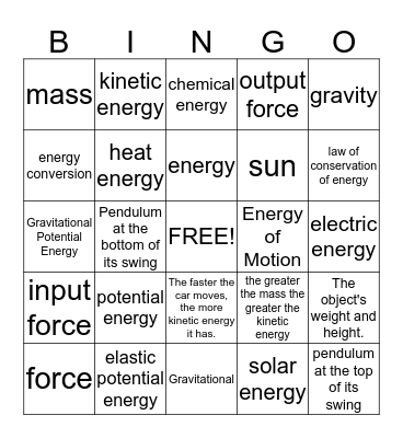Energy Bingo Card