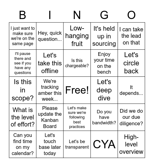 Consulting Lingo 101 Bingo Card