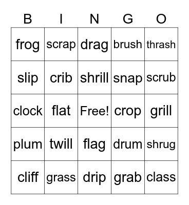 Beginning Blends Bingo Card