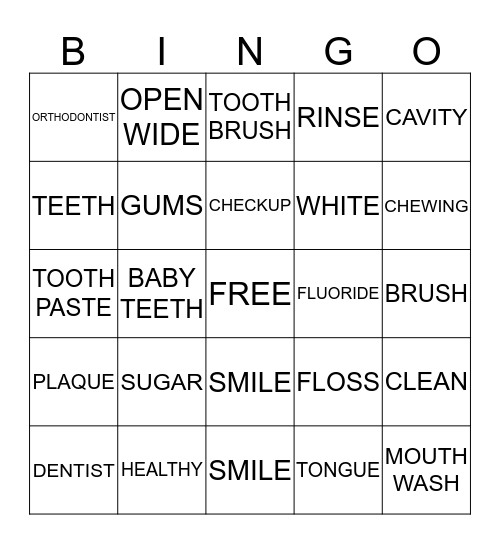 Dental Health Month Bingo Card