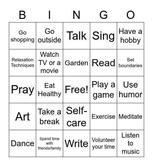 Coping Bingo Card