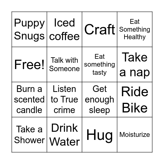 Self Care Bingo Card