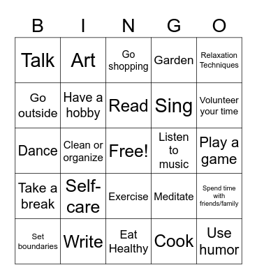Coping Bingo Card