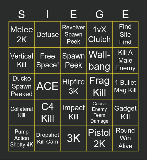 Siege Bingo Card