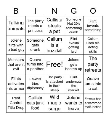 Pest Control Bingo Card