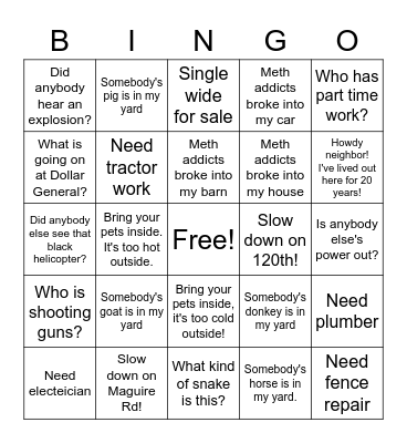 Hilltop Rd. Bingo Card