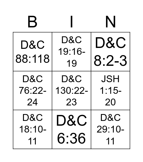 Doctrinal Mastery Bingo Card