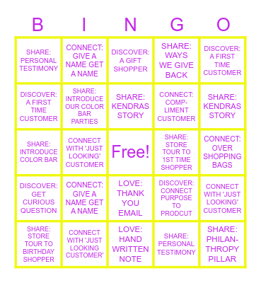 WOW SERVICE Bingo Card