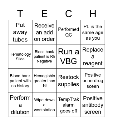 Lab Tech Bingo Card