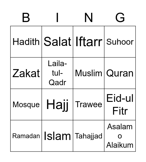 RAMADAN Bingo Card