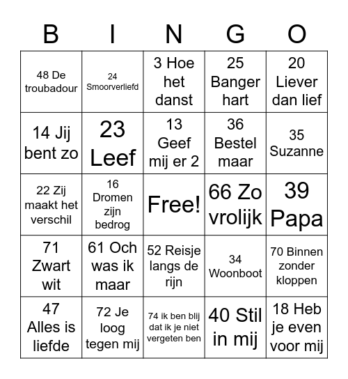 Hits van Hollandse bodem Bingo Card