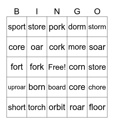 OR-ORE-OAR Bingo Card