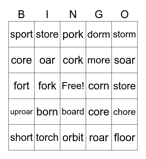 OR-ORE-OAR Bingo Card