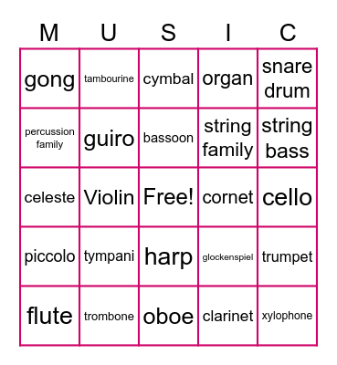 Instruments of the orchestra Bingo Card
