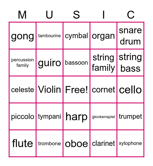 Instruments of the orchestra Bingo Card