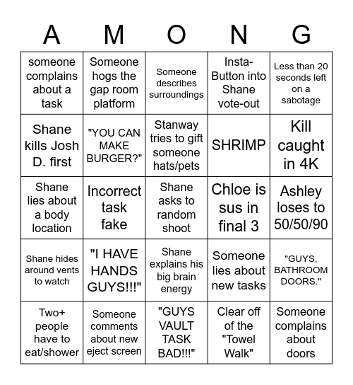 AMOGUS AIRSHIP Bingo Card