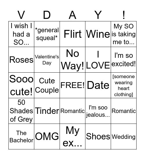 VDAY ALL DAY Bingo Card