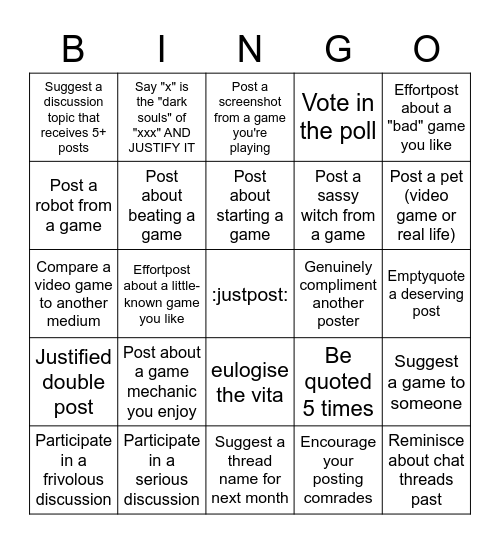 Games Chat Thread Bingo Card