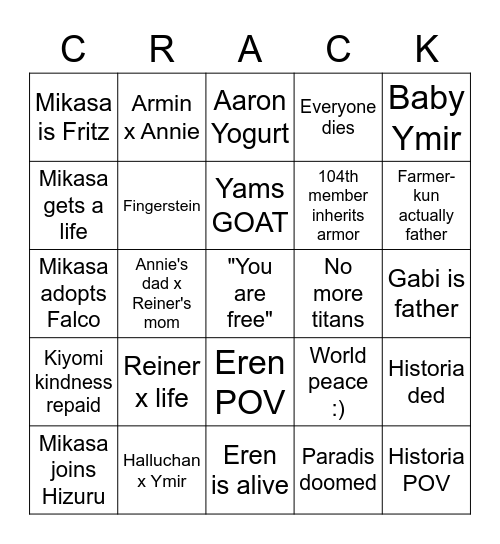 SnK 139 crack theories Bingo Card