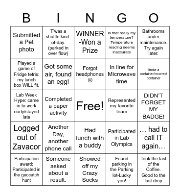 Lab Week Bingo Card
