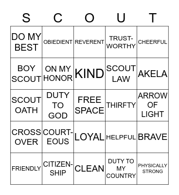 SCOUT BINGO CARD 1 Bingo Card