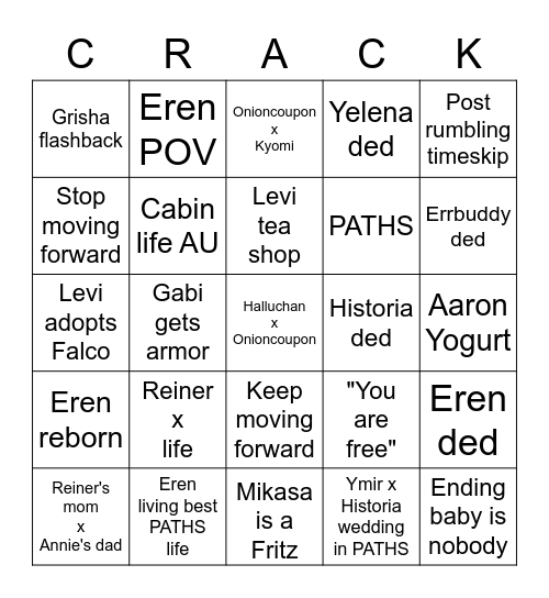 SnK 139 crack theories Bingo Card