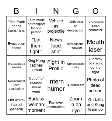 Godzilla vs. Kong Bingo Card