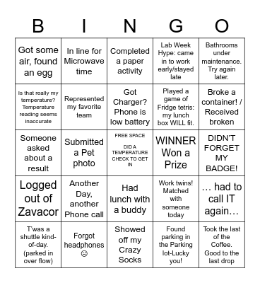 LAB WEEK 2021 Bingo Card