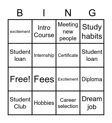 Welcome ! Bingo Card