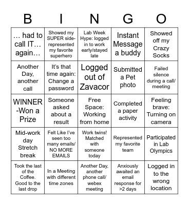2021 Virtual Lab Week Bingo Card