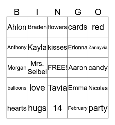 Valentine's Day Bingo Card