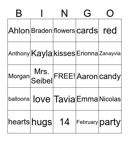 Valentine's Day Bingo Card