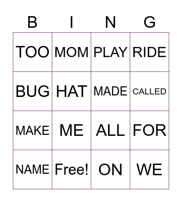 SIGHT WORDS Bingo Card