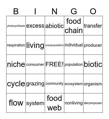 Ecosystem Bingo Card