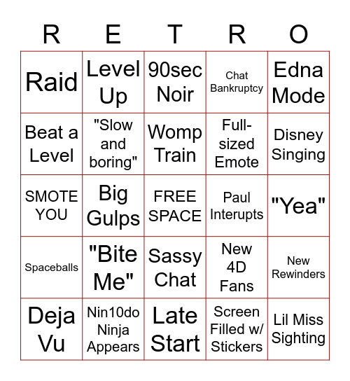 RRP Stream Bingo Card