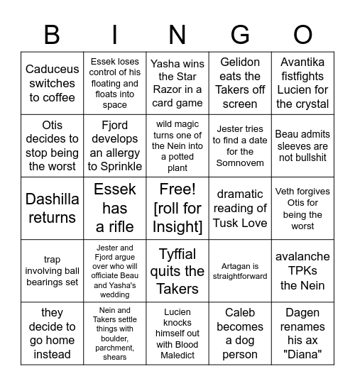 The End of Days Is No Laughing Matter [Critical Role 2.132 - April Fool's Joke Version] Bingo Card