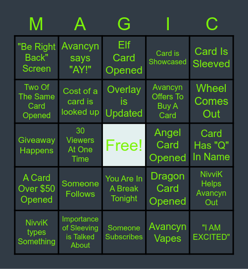 Avancyn's Box Break Bingo Card