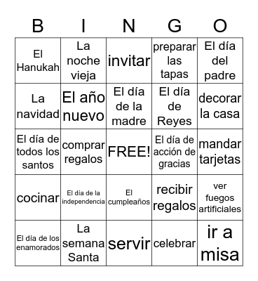 Los Días Festivos Bingo Card