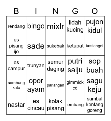 bingo punya lela Bingo Card