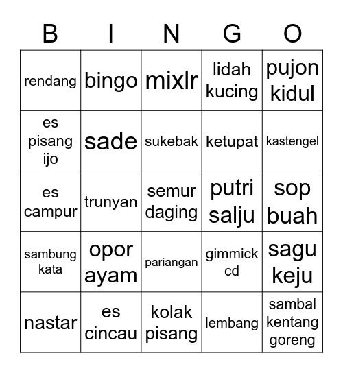 bingo punya lela Bingo Card