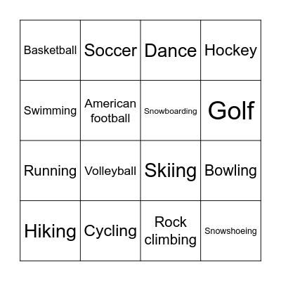 Sports BINGO Card