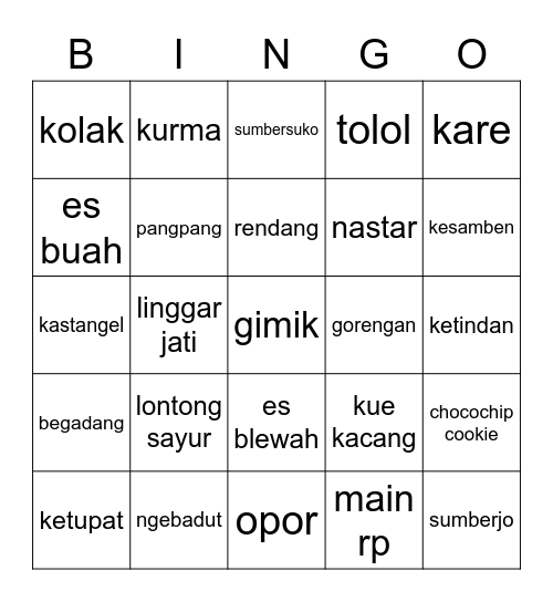 bismillah Bingo Card