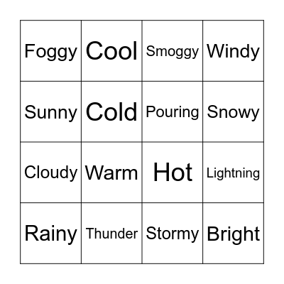 Weather Bingo Card