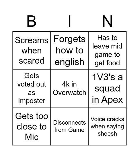 Untitled Bingo Card