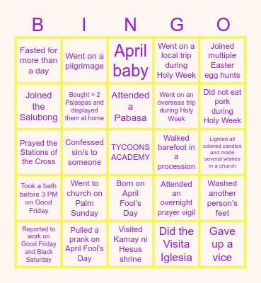 HOLY WEEK SPECIAL Bingo Card
