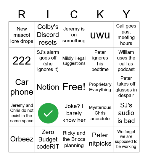 codeRIT Bingo Card