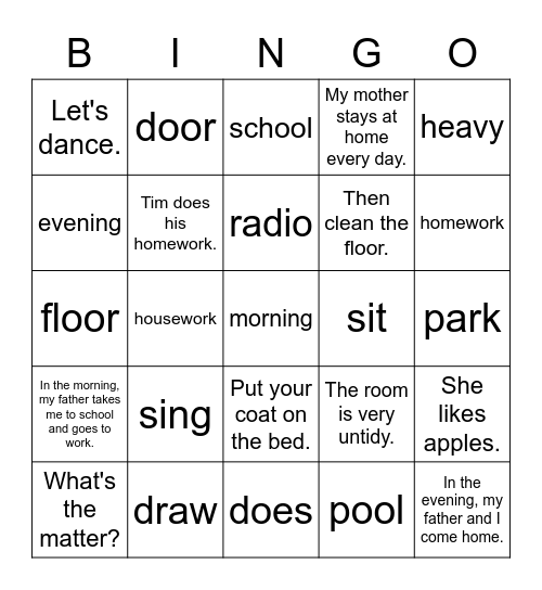 1B Unit 10 - Unit 12 Bingo Game Bingo Card