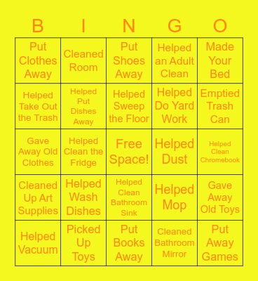 Spring Cleaning Bingo Card