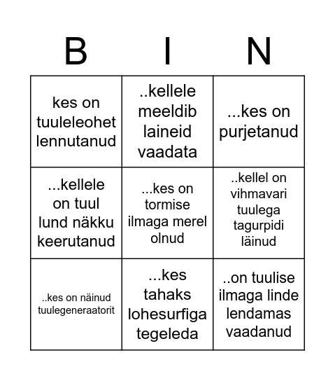 Tuulebingo Leia keegi, ... Bingo Card