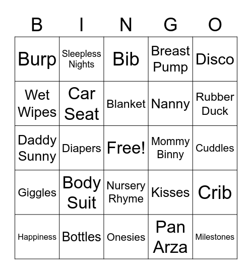 Love, Peace and Baby Bingo Card